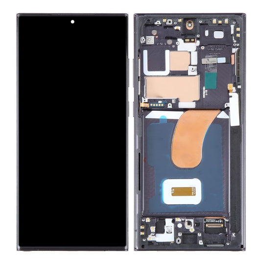 OLED LCD Digitizer Screen Assembly with Frame Replacement for Galaxy S23 Ultra S918- Phantom Black
