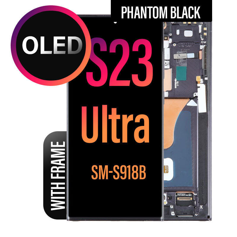 OLED LCD Digitizer Screen Assembly with Frame Replacement for Galaxy S23 Ultra S918- Phantom Black