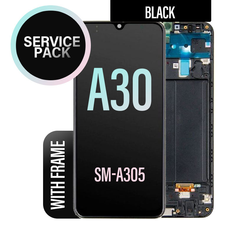 LCD Touch Screen Assembly + Frame Service Pack for Galaxy A30 2019 A305- Black