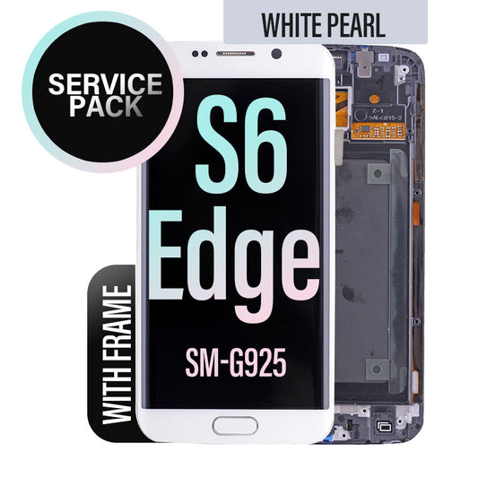 LCD Digitizer Screen Assembly with Frame Service Pack for Galaxy S6 Edge G925 - White