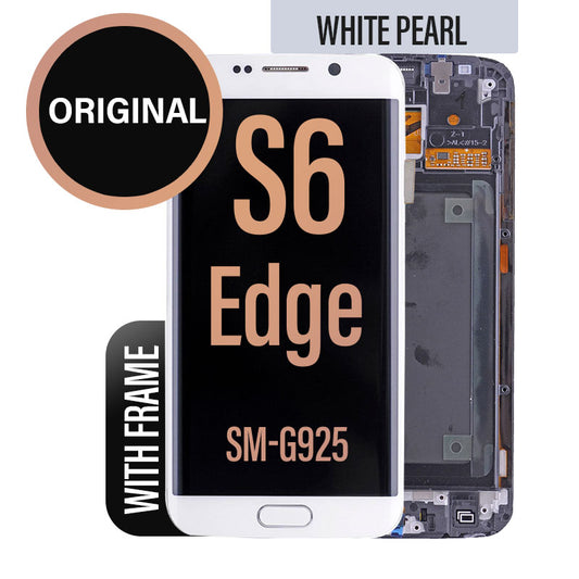 Original LCD Digitizer Screen Assembly with Frame  for Galaxy S6 Edge G925 - White