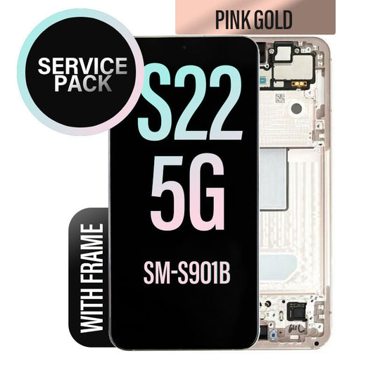 LCD Digitizer Screen Assembly with Frame Service Pack Replacement for Galaxy S22 5G S901 - Pink Gold
