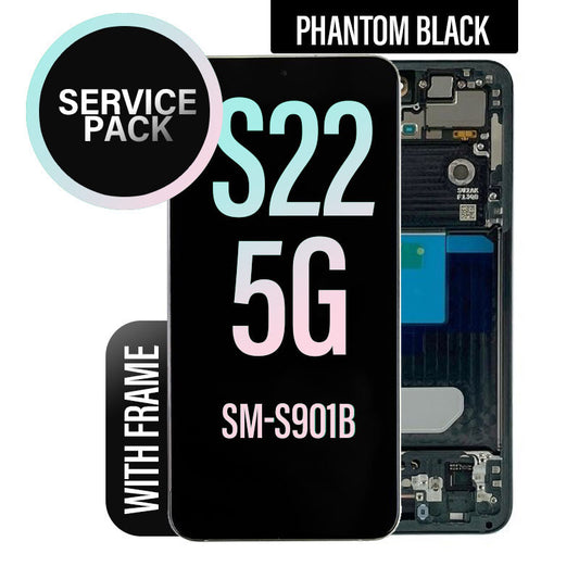LCD Digitizer Screen Assembly with Frame Service Pack Replacement for Galaxy S22 5G S901 - Phantom Black